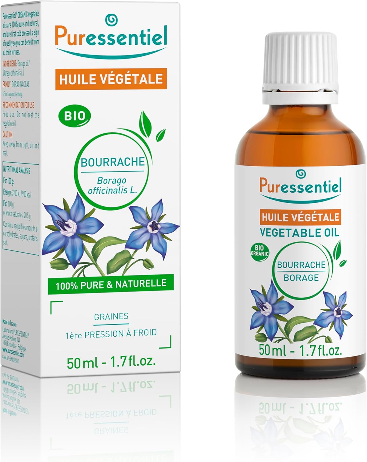 Puressentiel – Borage Vegetable Oil – Rich in Omega 6 and Vitamin E – Organic – 100% pure and natural – Vegan and Cruelty free – Skin and hair – 50 ml Puressentiel – Borage Vegetable Oil – Rich in Omega 6 and Vitamin E – Organic – 100% pure and natural – Vegan and Cruelty free – Skin and hair – 50 ml
