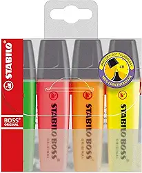 Marca Texto - STABILO BOSS ORIGINAL– Estojo com 4 unidades – Em cores clássicas