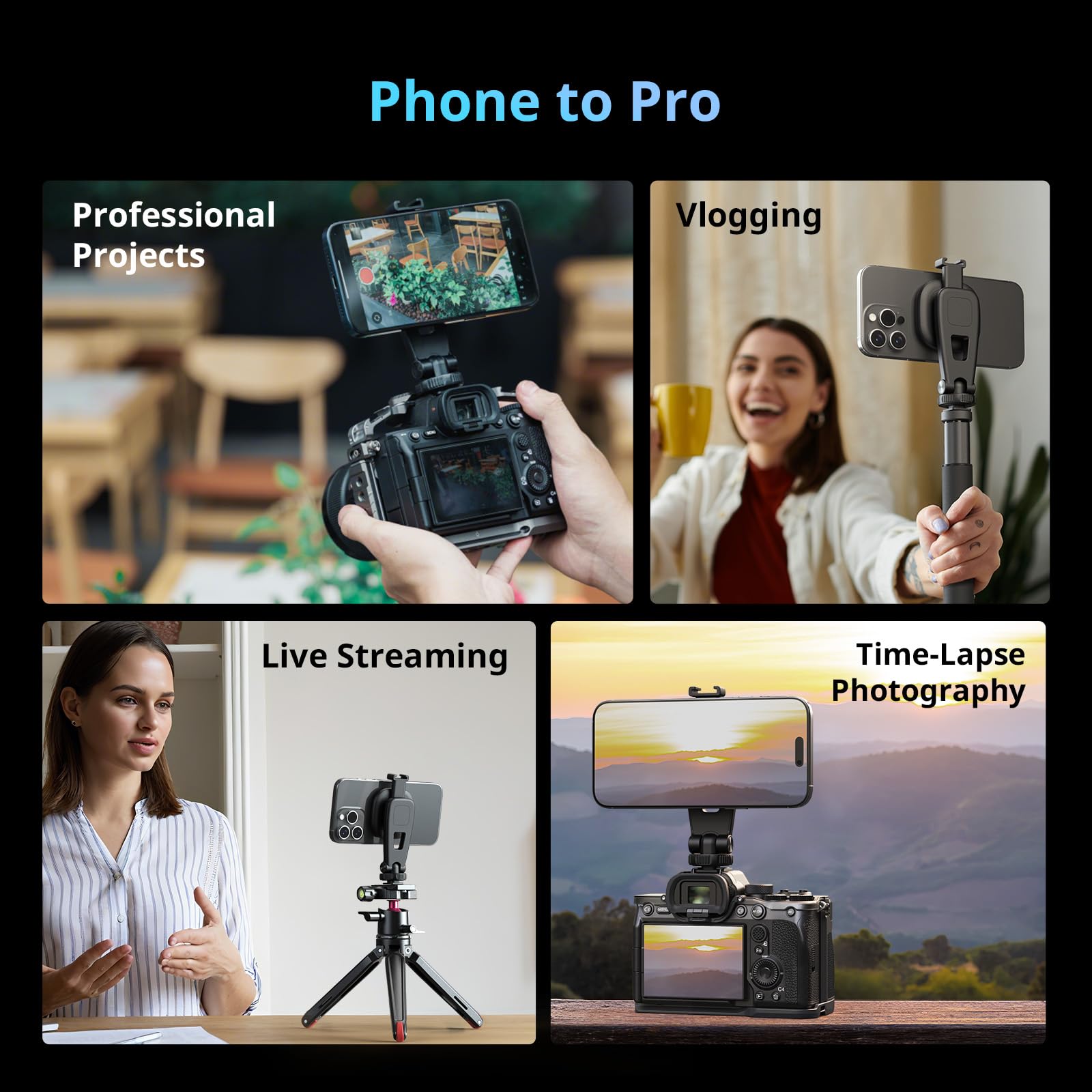SmallRig AC-10 Morsetto magnetico per telefono, con attacco a slitta e foro filettato da 1/4"-20, per iPhone serie 16/15/14/13/12, inclinazione di 90° per registrazione, streaming live -5283