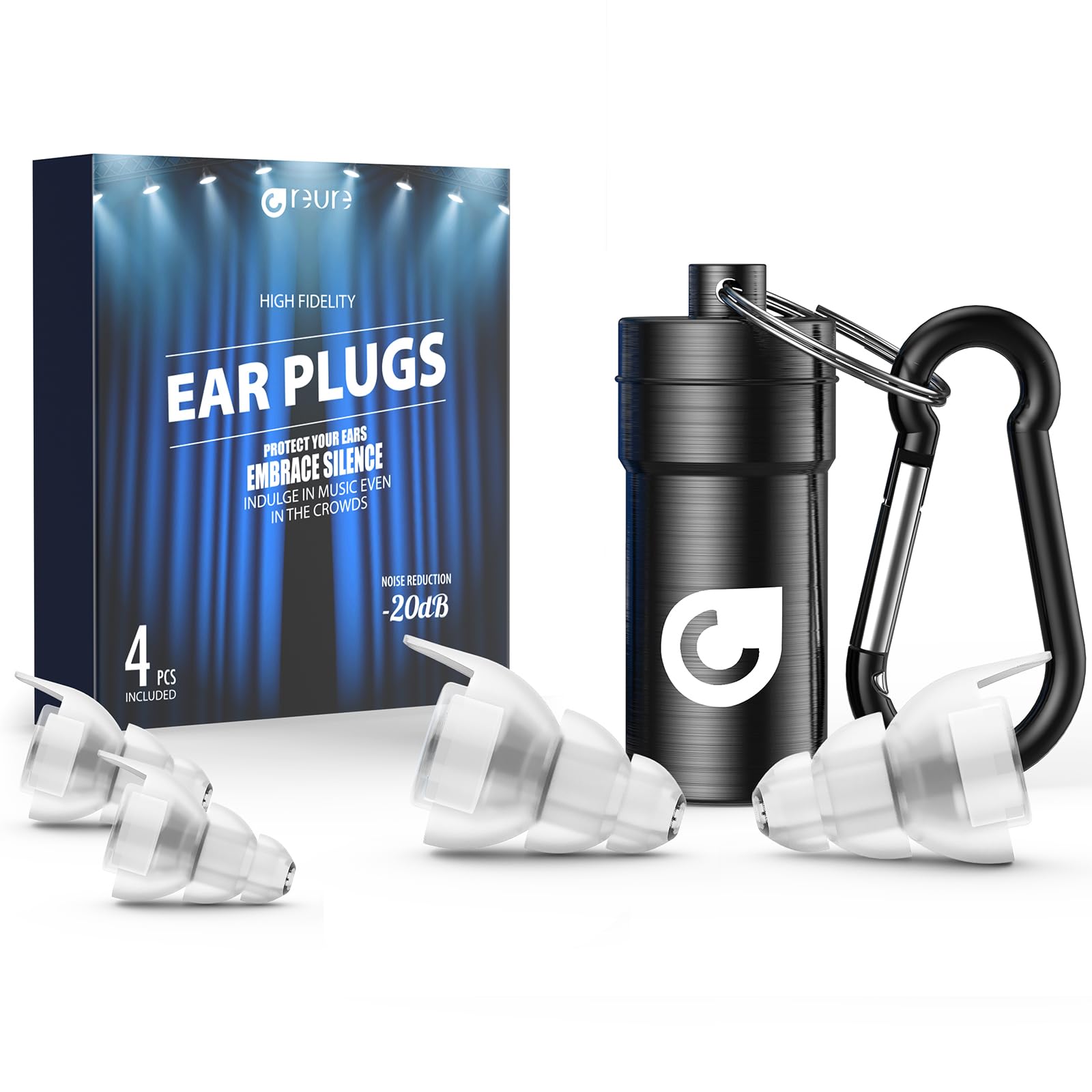 Reure High Fidelity Concert Ear Plugs, Noise Cancelling Silicone Ear Plugs 2 Pairs Great for Concerts Loud Music, Musicians, Motorcycles, Airplanes, Raves, Hearing Protection -20 dB