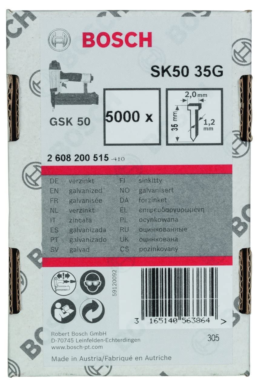 Bosch Bosch Professional 5000x Finish Nails SK50 16G (1.2/18 g, 2.0x1.00x35 mm, Galvanised, Accessories for Nail Guns, Pneumatic Naile