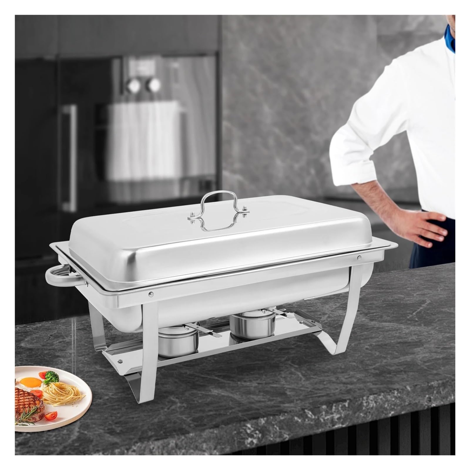 Juego De 2 Sartenes For Buffet, Servidor Catering Acero Inoxidable, Calentador Alimentos For, Bodas, Eventos, Banquetes Calor Duradero
