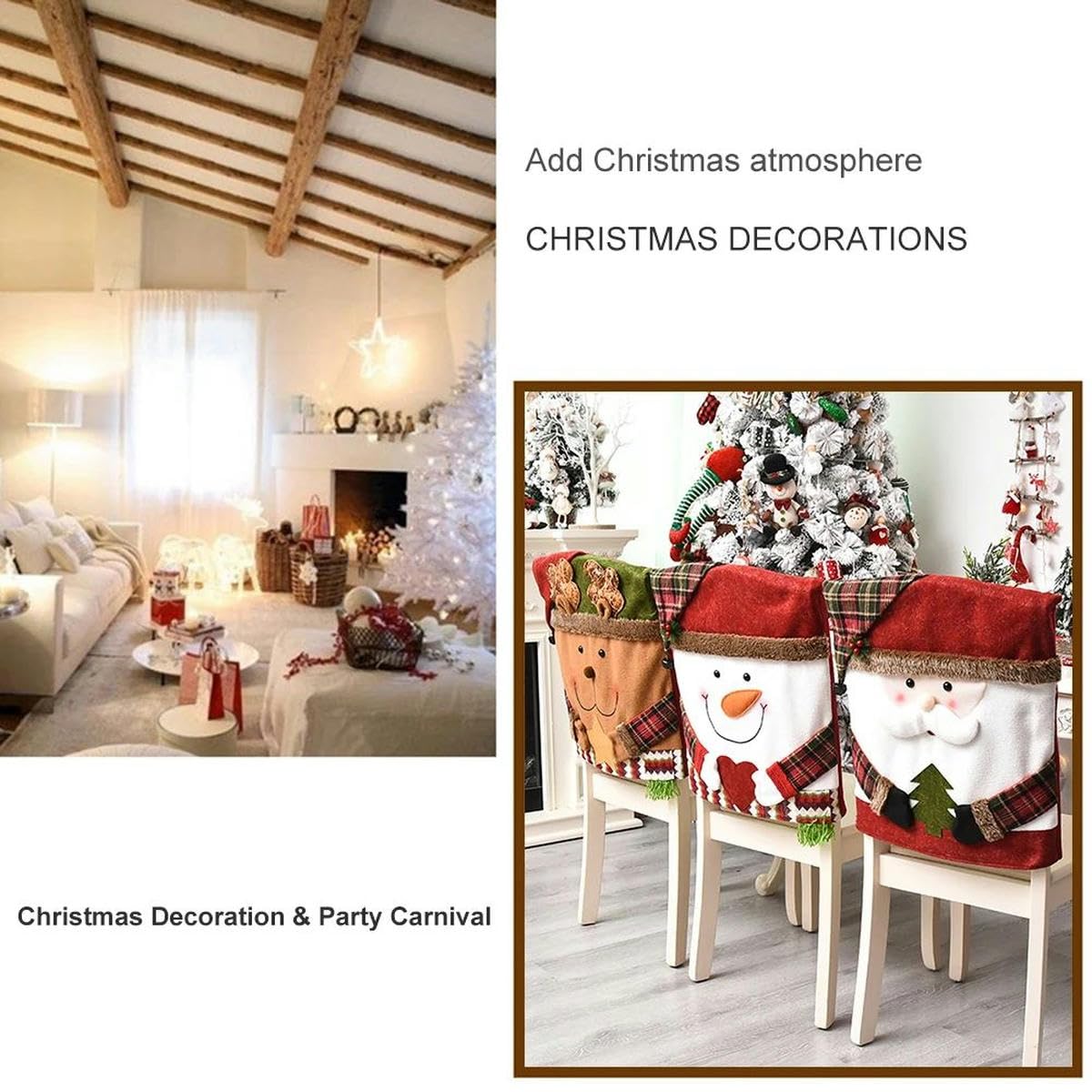 1-3PCS Decoración navideña Funda para Silla navideña Papá Noel Muñeco de Nieve Funda para Silla Festival Decoración para el hogar-3PCS Funda para Silla C_a