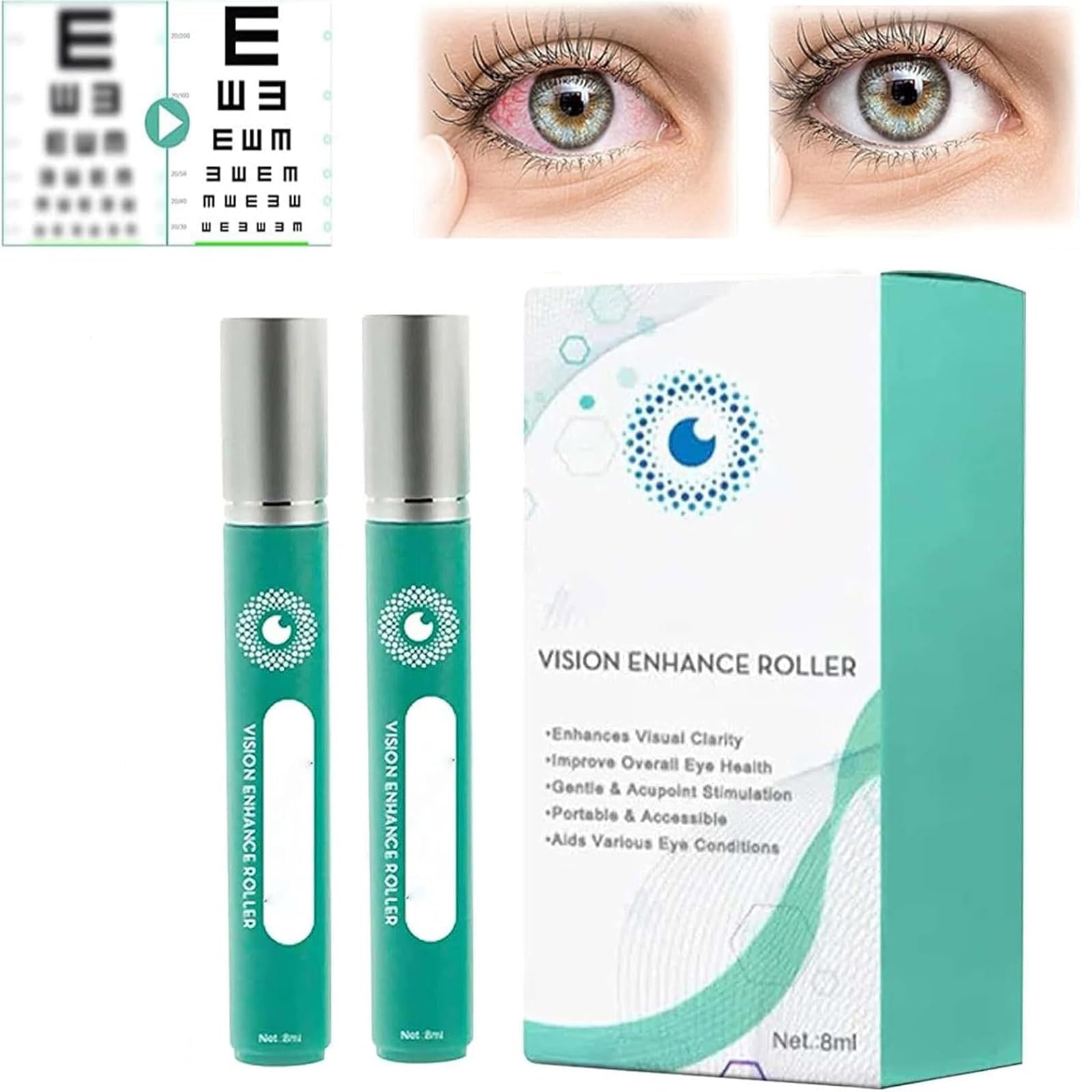 2024 New Mesdilisk Vision Enhance Roller, Ophthalmic Vision Enhance Roller, Eye Massage Roller, Enhances Visual Clarity, Relieve Eye Strain, Relief Dry Dryness, 8ml (2pcs)