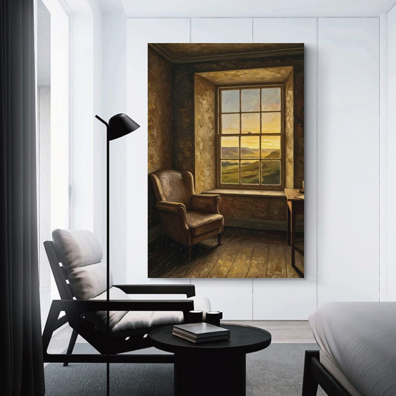 Junmoney Cozy Corner with View Home Decor Wall Art 16x24inch(40x60cm), for Hallway, Bedroom Or Modern Interiors, Canvas Artwork with Gifting Potential