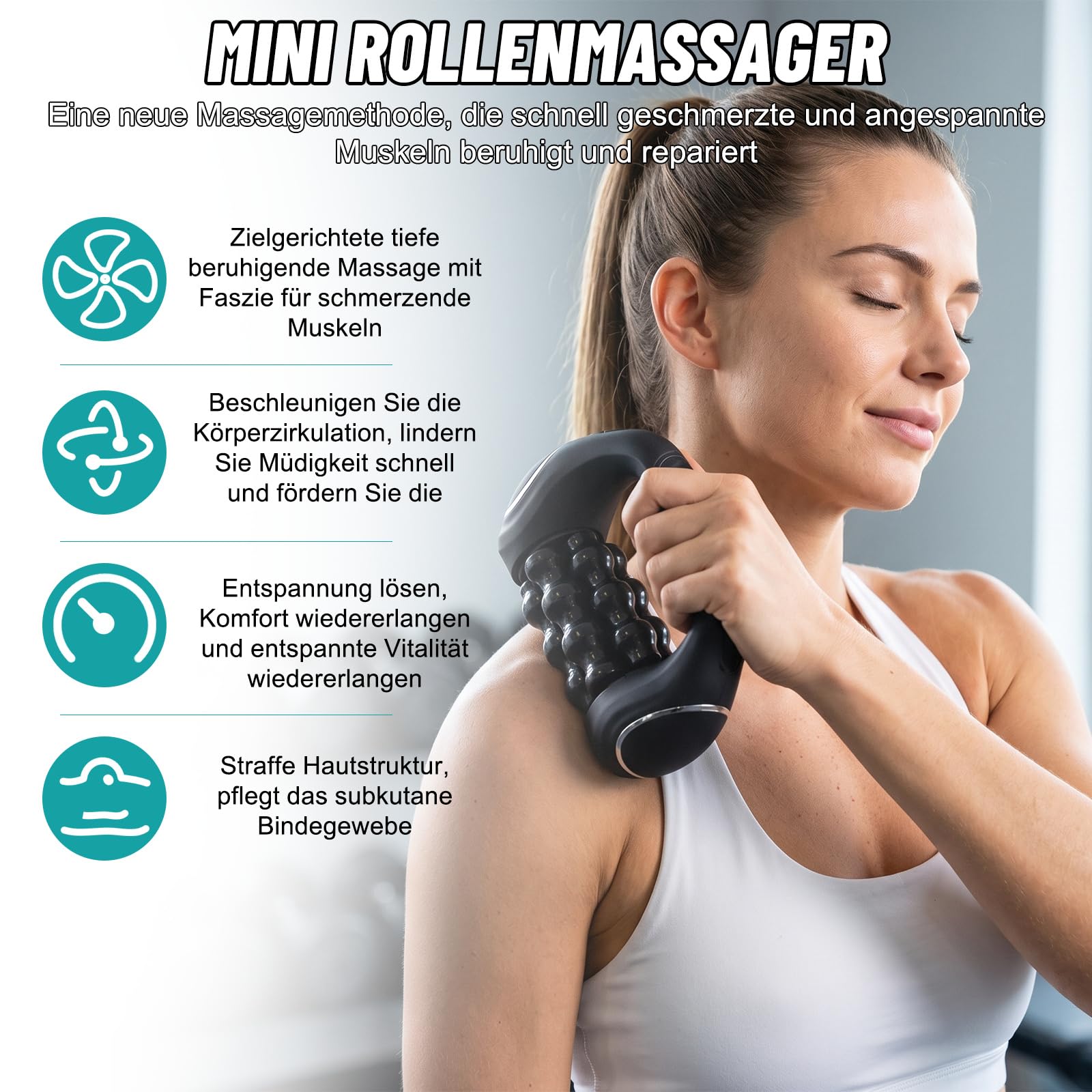 Massageroller Elektrisch Handmassagegerät,mit 9 Geschwindigkeitsstufen, 1200mAh Akku Massagegerät für Tiefengewebsmassage, Tragbarer Rollmassagegerät für Muskeln & Ganzkörperentspannung