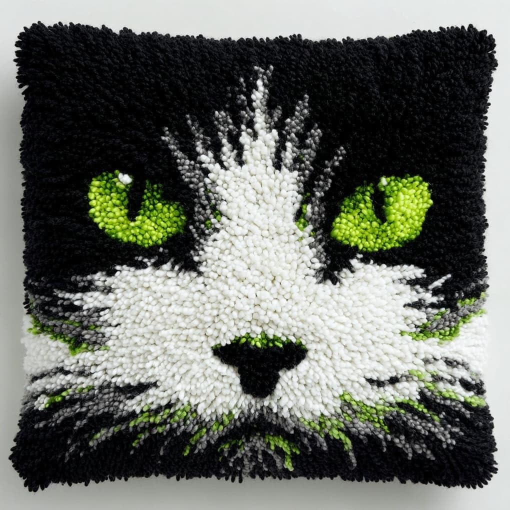 WallustrioaW Latch Hook Kit 17x17in,Tuxedo Cat