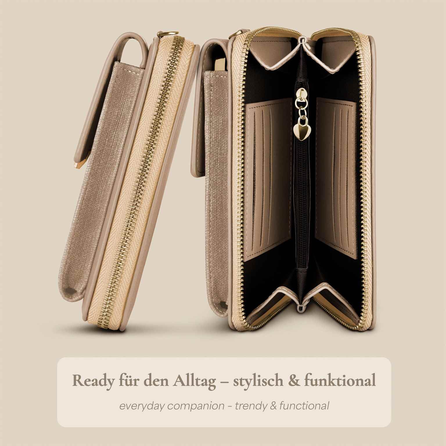 ONEFLOW Bliss Purse für Redmi Note 14 5G Handytasche zum Umhängen Damen mit Portemonnaie, Handy Umhängetasche mit Geldbörse und Handyfach, Kleine Handtasche, Cream Beige