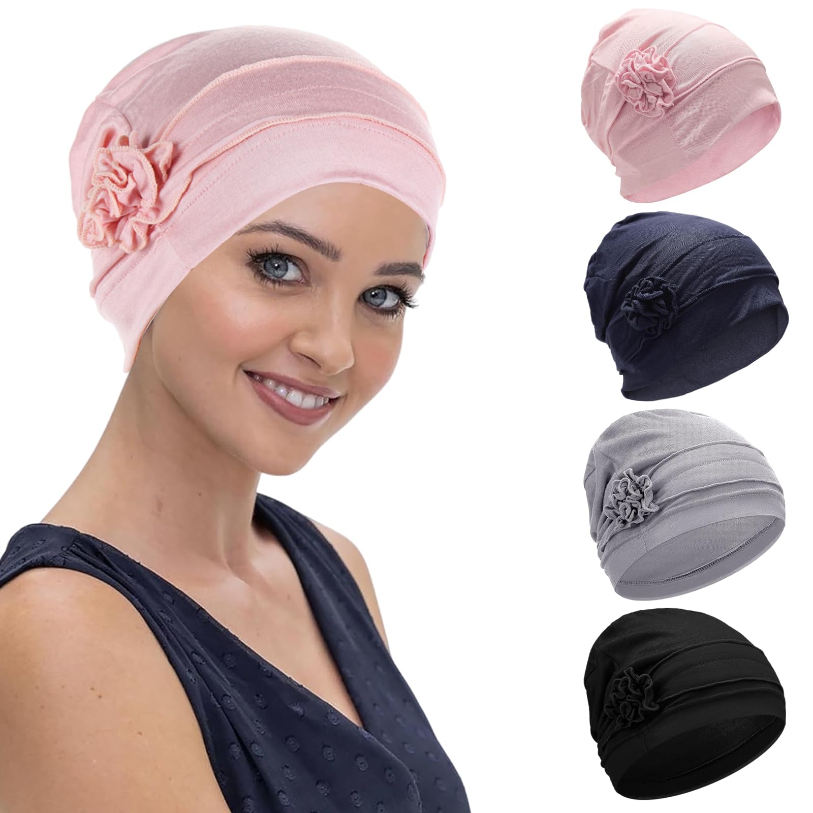 Sponsored Ad – 4 Pieces Chemo Headwear for Women Beanie Hat Head Wraps with Flower Design Sleep Cap Cancer Hat (4 Colors)