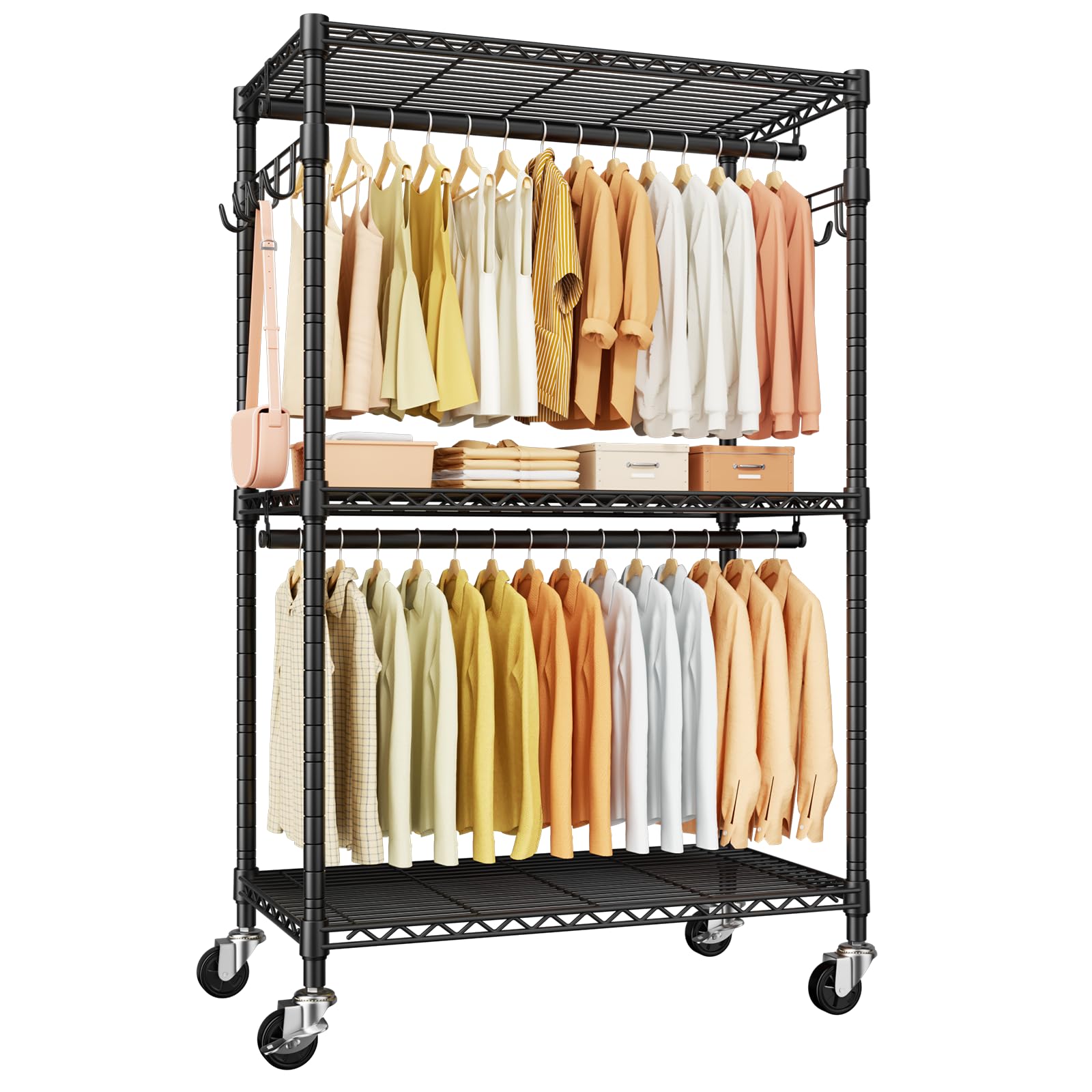 P1 Rolling Clothes Rack Portable Wardrobe Closet with Wheels Heavy-Duty Closet Clothing Rack for Hanging Clothes 35 5