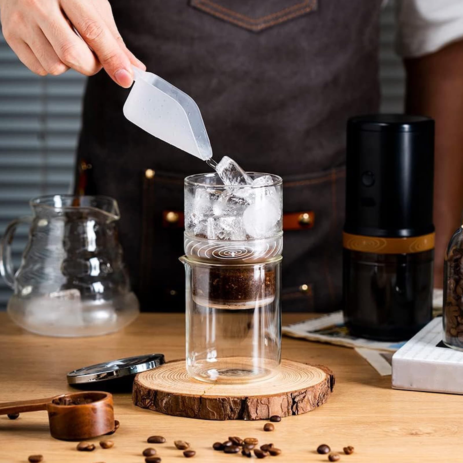 Cafetera de infusión fría, flujo de agua ajustable, canal de polvo extraíble, hace 2-4 tazas, ideal para uso doméstico y de oficina