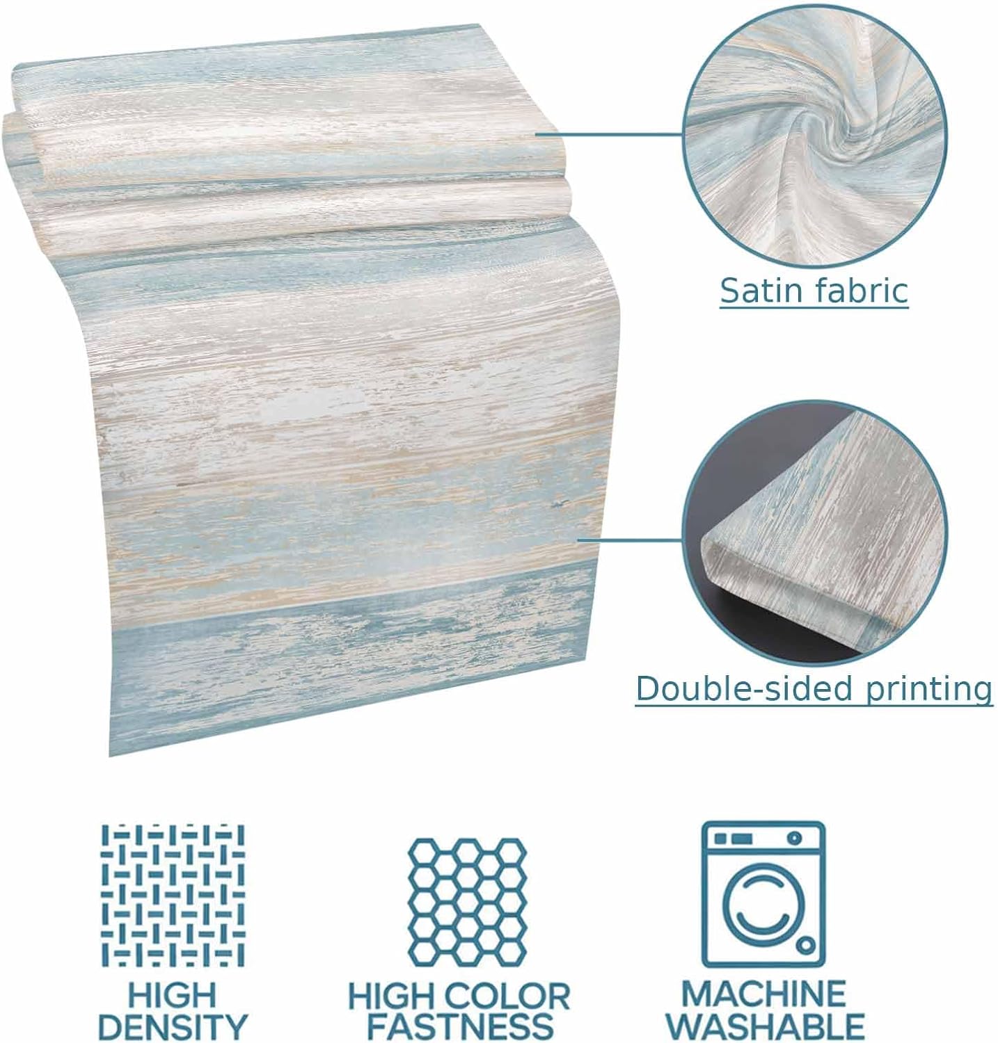 Bed Runner for King Size Bed, Blue Beige Farmhouse Decorative Bed Runners Scarves for Bedroom, Vintage Wooden Striped Washable Bedding Scarf Cover Bed Runner for Foot of Bed