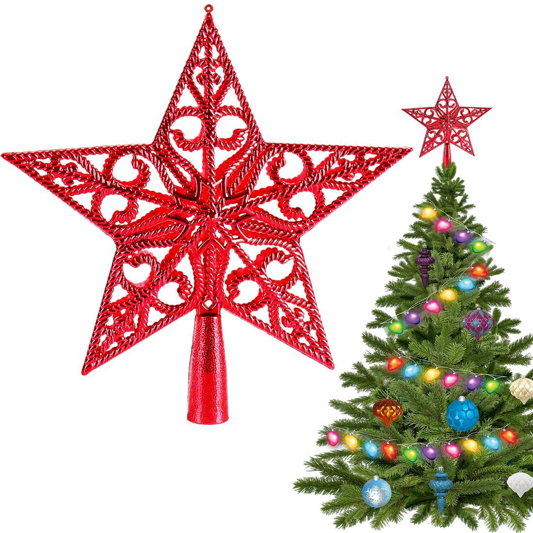 Puntale Albero Di Natale Elegante STOBOK Topper Albero Di Natale In Vetro Soffiato - Decorazione Handpainted Rosso, Punta Albero Festiva, Ideale Per Casa E Negozi Finiale Albero - 12