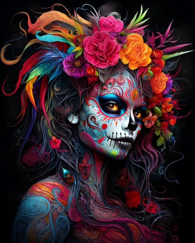 Sugar Skull Woman Portrait Paint by Numbers Kits 16x20 inch Canvas DIY Oil Painting for Kids, Students, Adults Beginner with Brushes and Acrylic Pigment - Graffiti Women Halloween (without Frame)