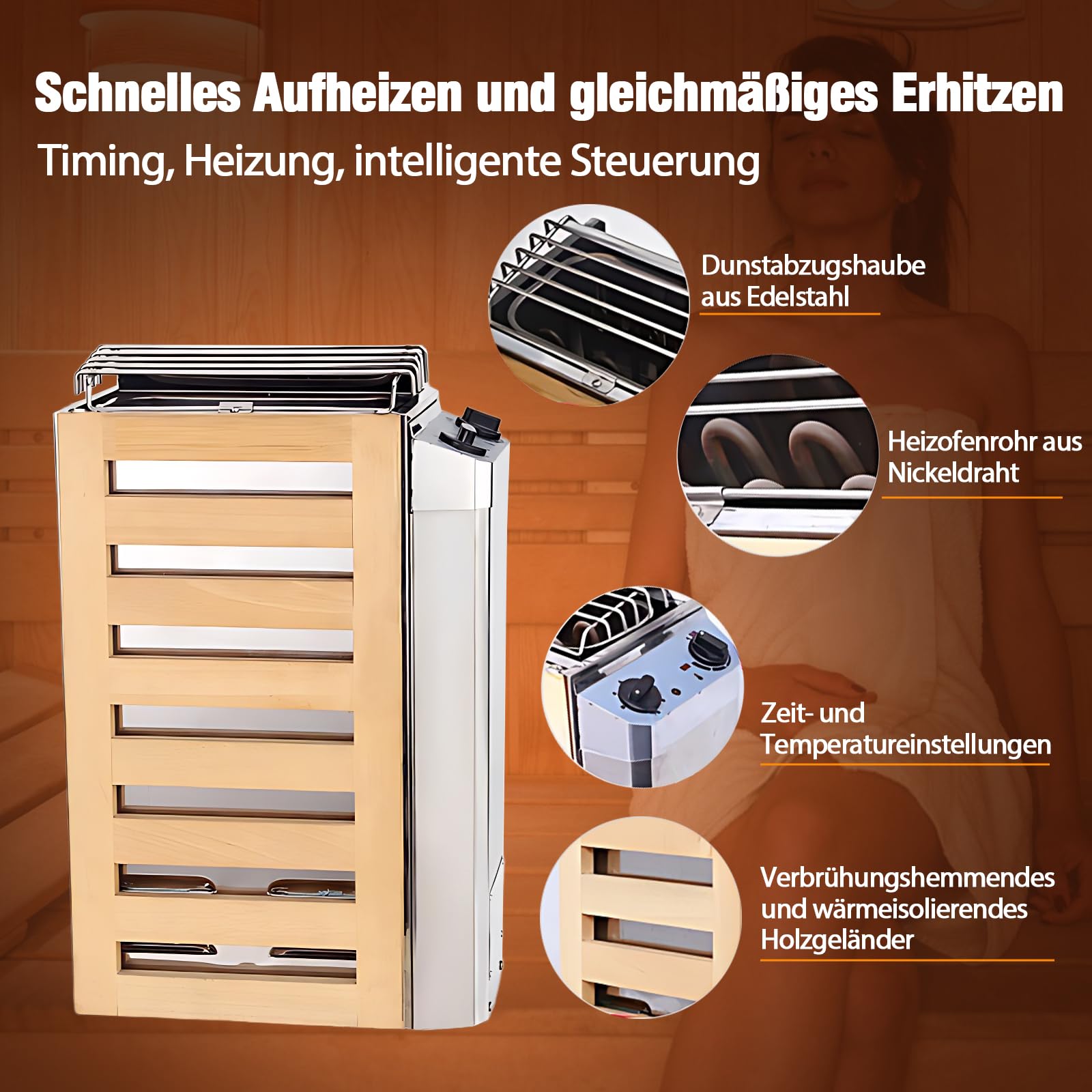 Poêle de sauna électrique 3,6 kW 220 V - Régulation de la température interne - Bois composite en acier inoxydable - Haut rendement - Chauffage à vapeur pour la maison, l'hôtel, le bureau, le spa