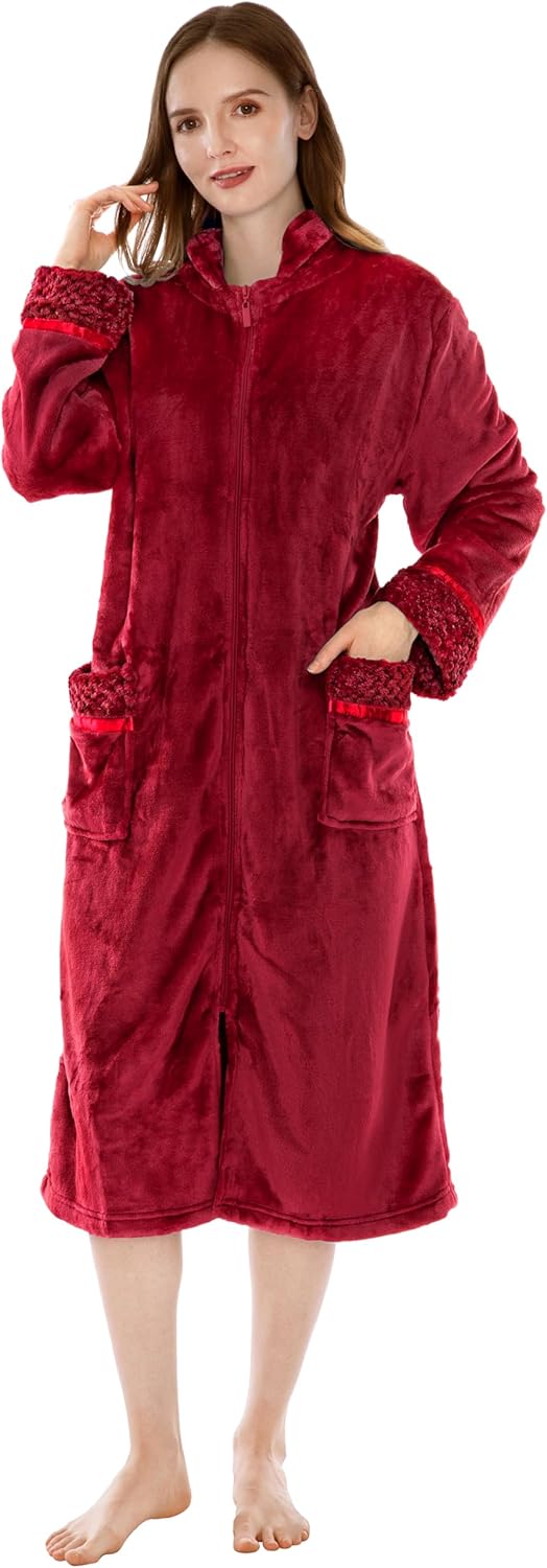 Buy Cozy Fleece Zip-Up Housecoat for Women at Ubuy Kuwait