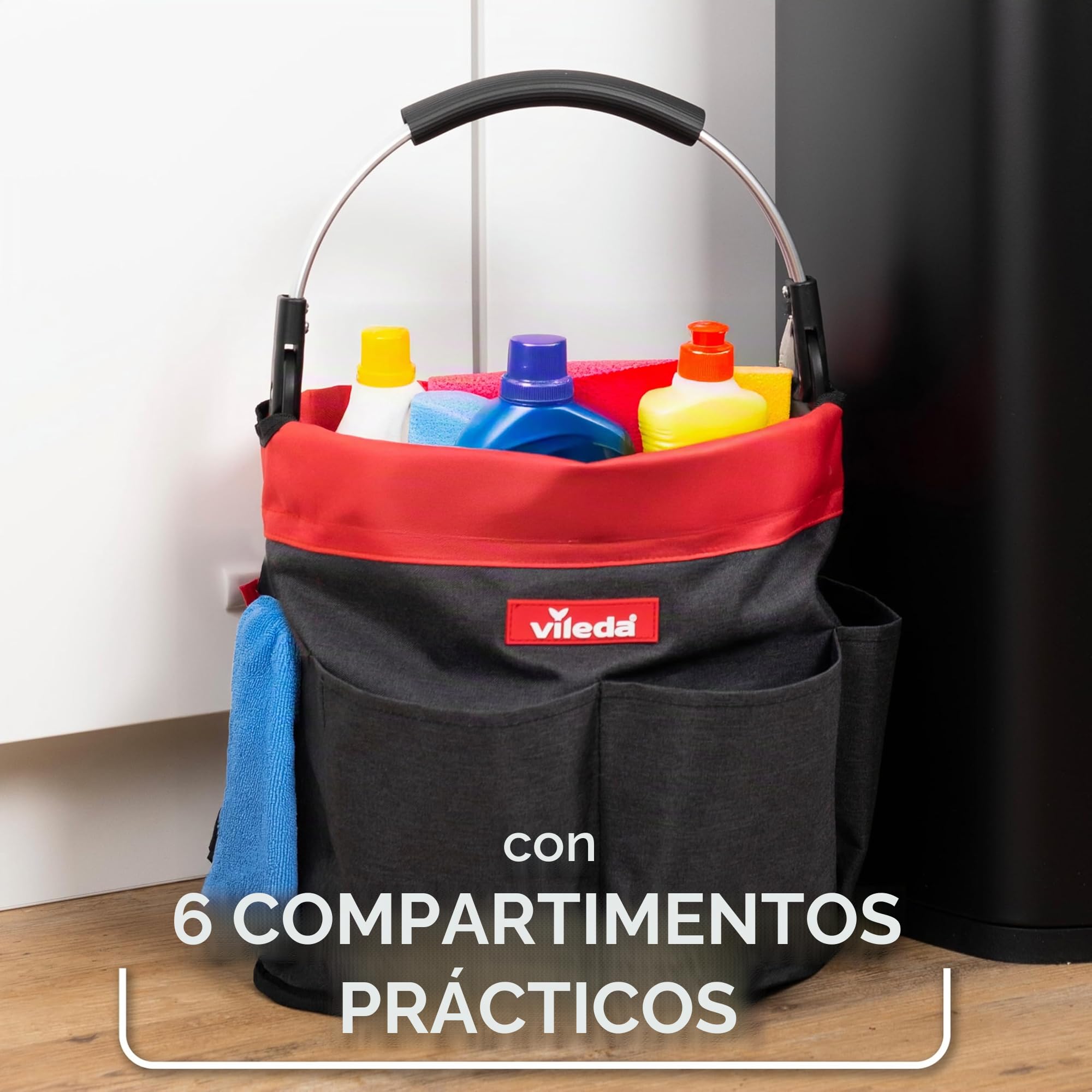 Vileda Cleaning Caddy - Organizador de limpieza impermeable con asa y 6 compartimentos