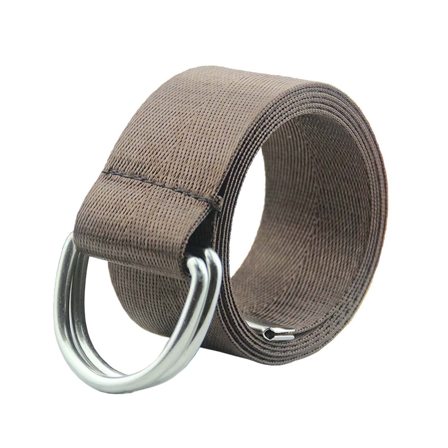 Unisex Dark Brown Nylon Double D-Ring Buckle Belt-image-38