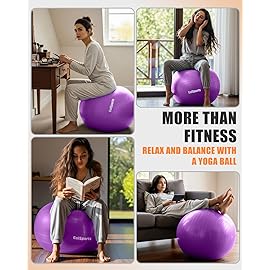 GalSports Anti-Burst Slip Resistant Stability Ball - Swiss Ball for Home Gym & Physical Therapy (Purple, L(26ines/65cm))