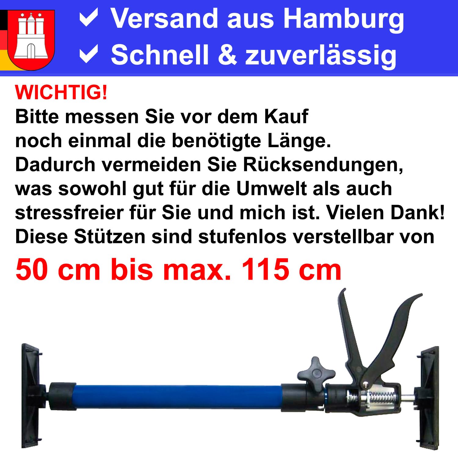 6 STK. Türspanner Türfutterstrebe Türspreize 50-115cm Türmontagehilfe Zargenspanner Türzarge