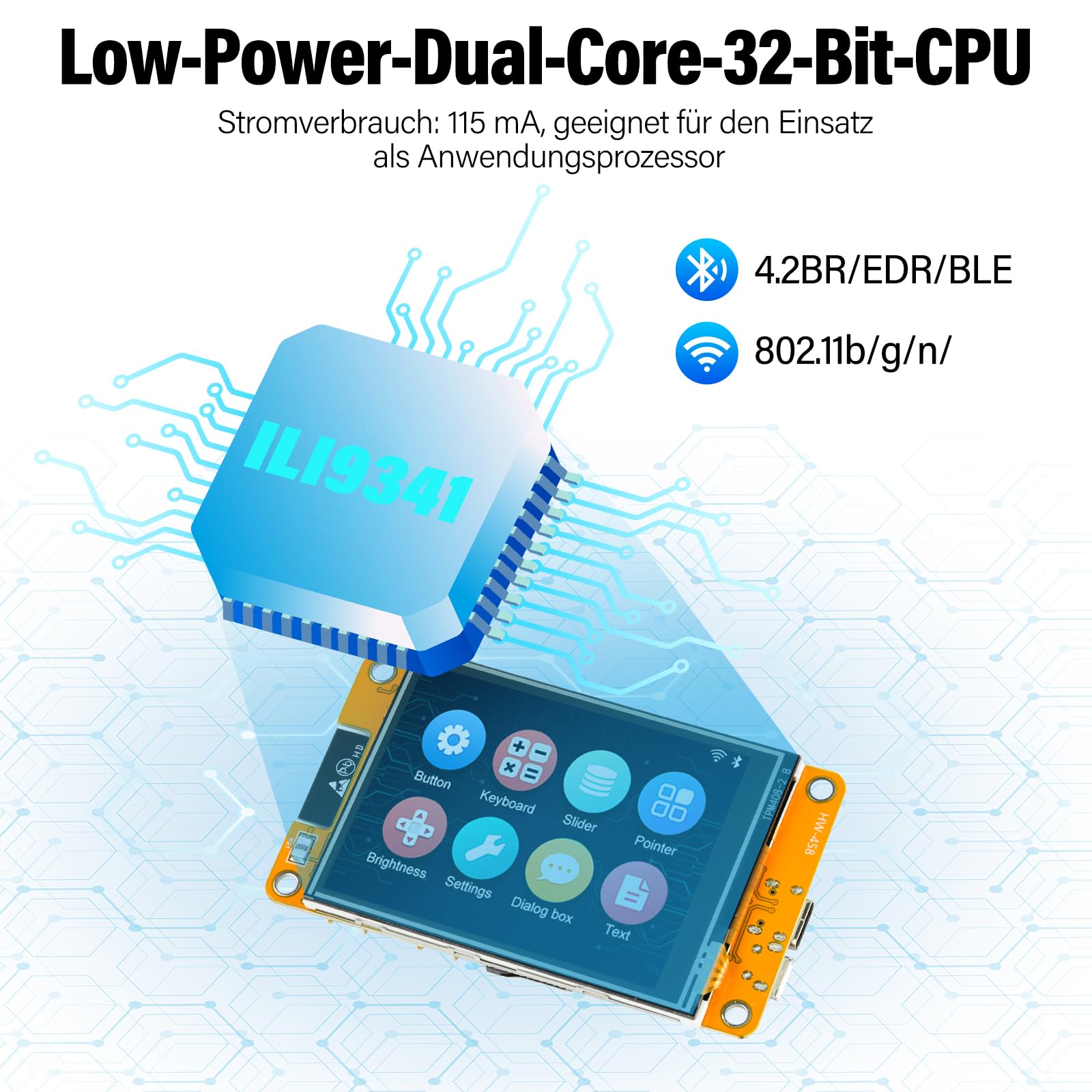 Für ESP32 Entwicklungsboard mit 2.8 Inch Touch Screen TFT Display, ILI9341 320 * 240 LCD 65K Farben, WiFi Bluetooth Dual-Core 240MHz Mikrocontroller, für DIY-Projekte und IoT-Anwendungen