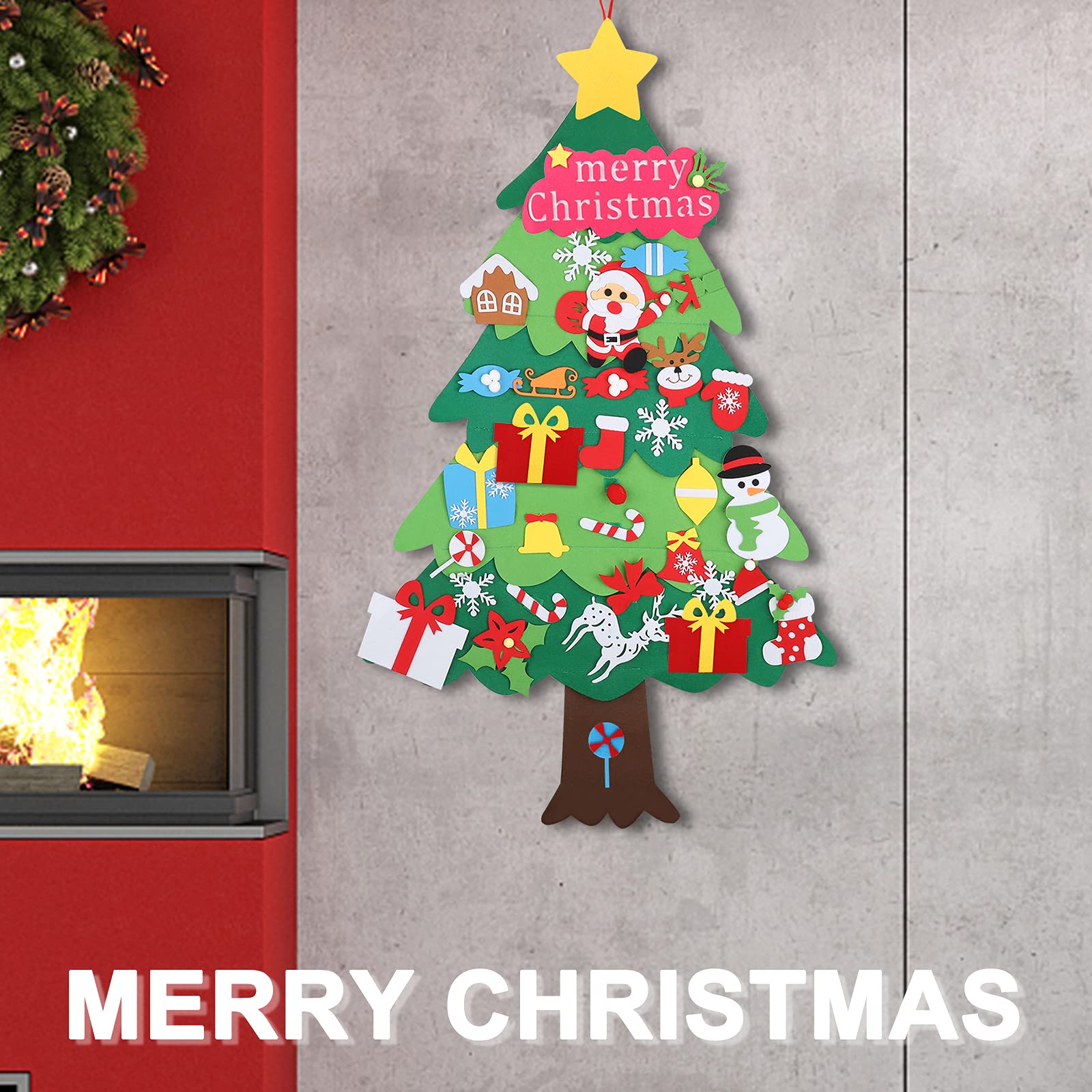 Set Albero Di Natale In Feltro Fai Da Te 1,9 M Con 24 Ornamenti – Decorazione Murale Per Bambini, Regalo Natale