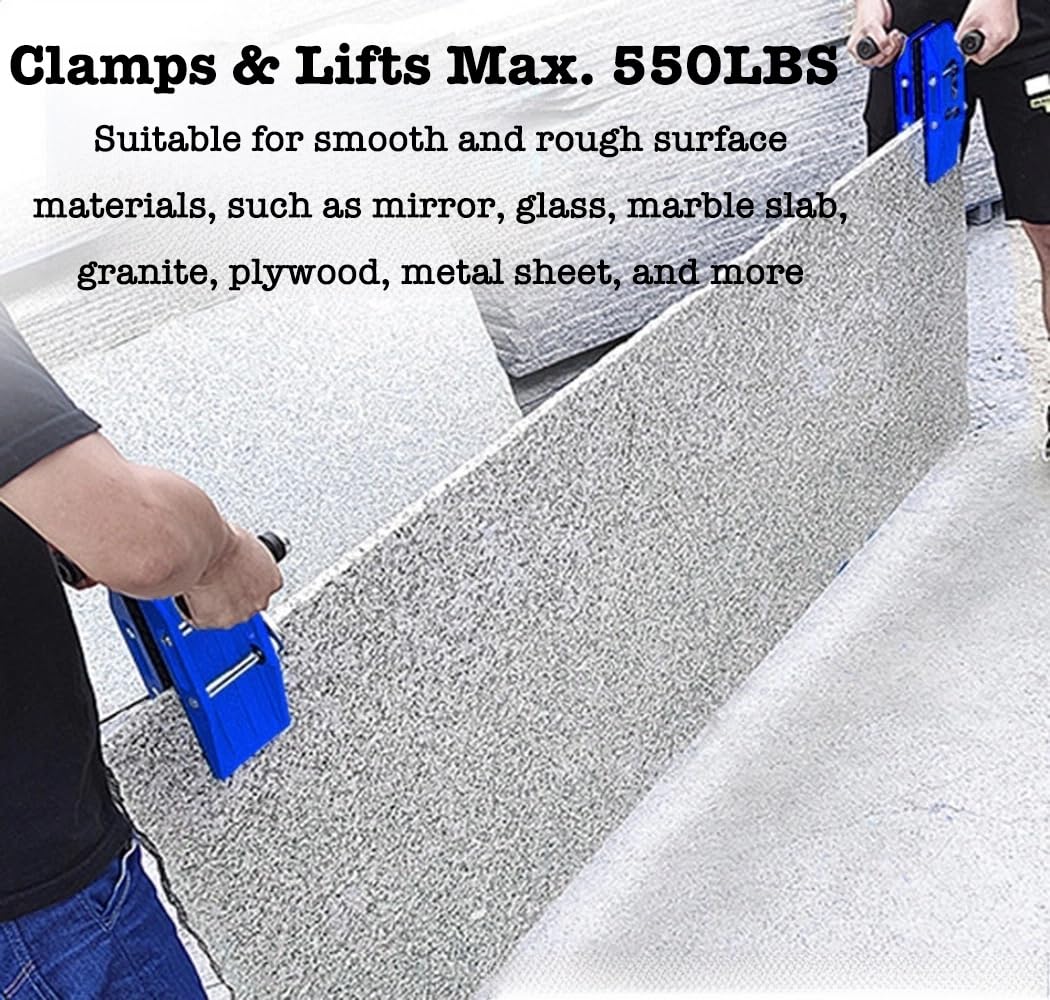 Generic 2 Pack Granite Slab Carrying Clamps, Double Handed Glass Slab Stone Panel Carrier, Heavy Duty Metal Sheet Plywood Lifting Tool, Capacity 550LBS, Opening 1.97in