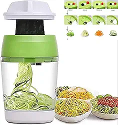 Cortador de legumes portátil 5 em 1, cortador espiral com recipiente, cenoura pepino cebola abobrinha macarrão espaguete fatiador espiral