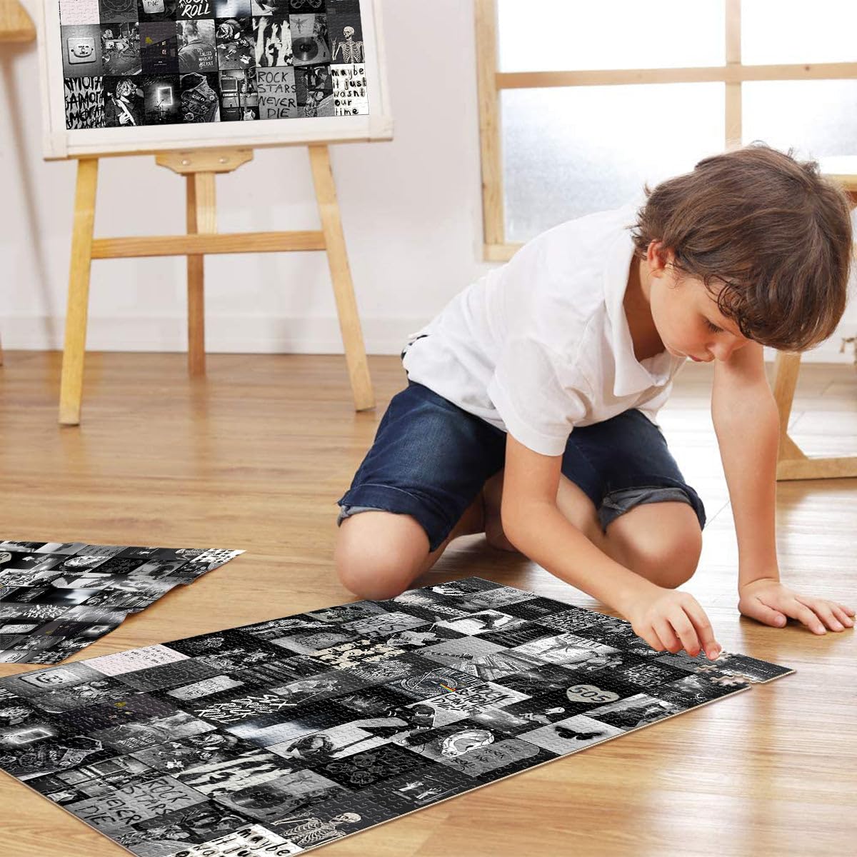 Puzzle Difficile pour Adultes 2000 pièces Collage de Style Noir et Blanc Fabriqué en Carton pour Les 14 Ans et Plus Jeu de Puzzle Offert en Cadeau à Toute la Famille。Taille：70x100cm/27.5x39.3pouce