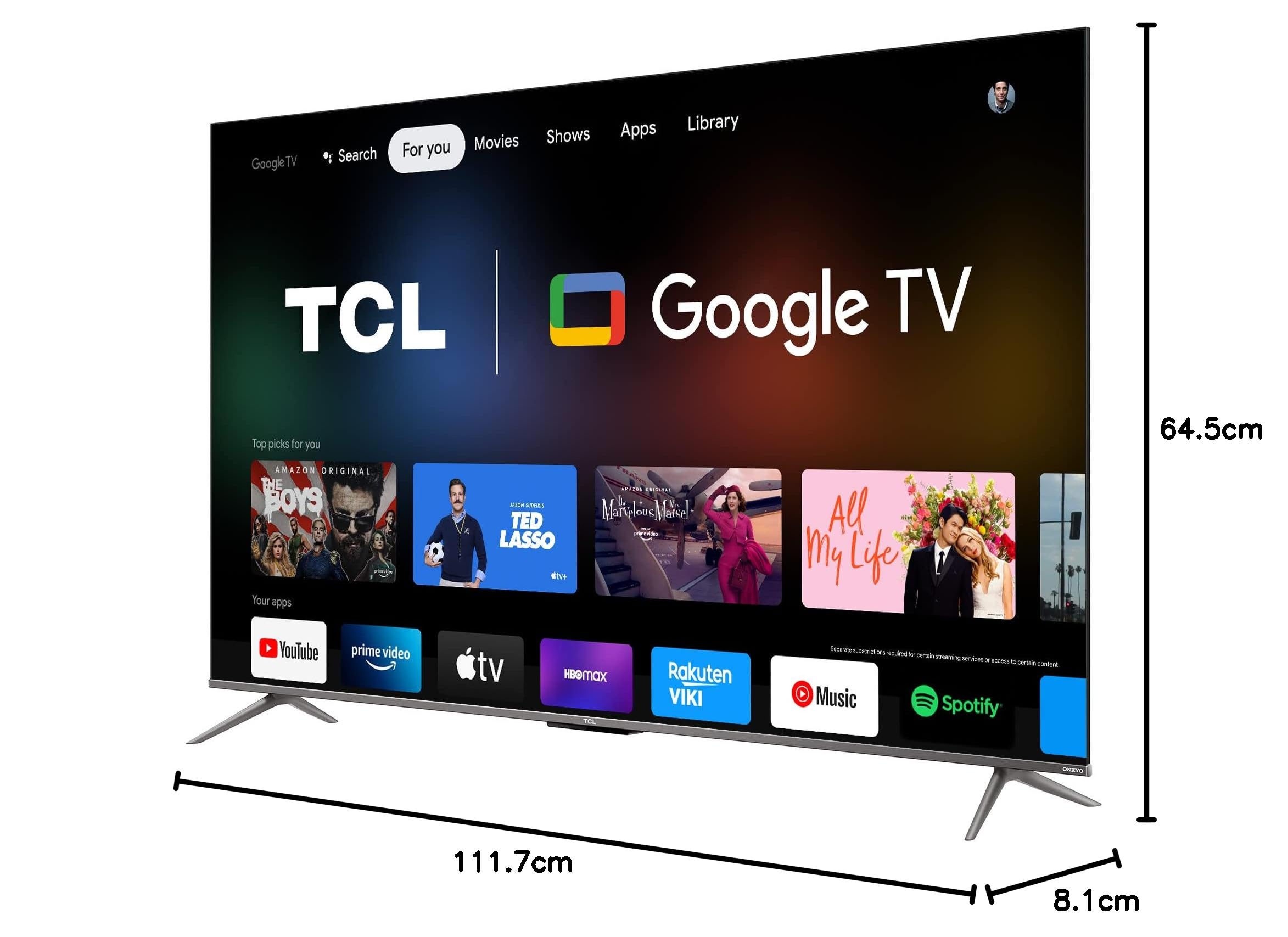 TCL QLED TV 50” C635 4K UHD Google TV, DOLBY VISION+ATMOS, Onkyo