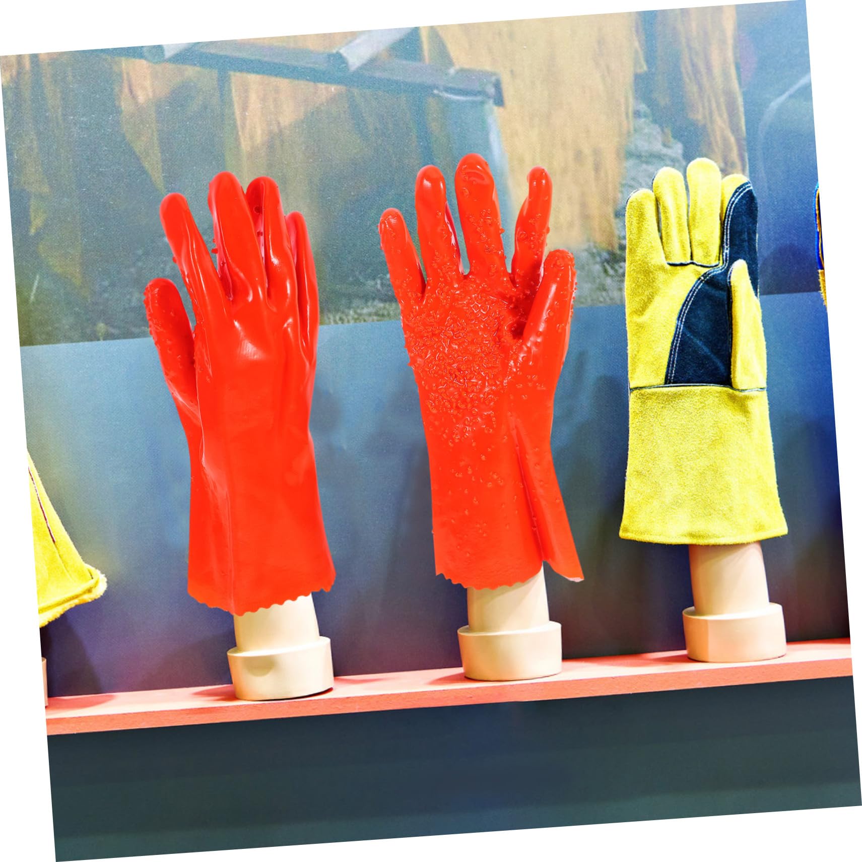 Tofficu Guanti da Lavoro Impermeabili Pvc Arancia 6 Paia Antiscivolo | Resistenza a Olio e Acidi, per Giardinaggio e Uso in Laboratorio, Confezione Riutilizzabile