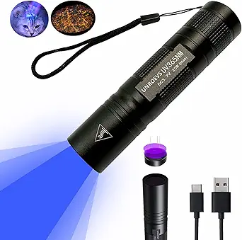 UV Flashlight Rechargeable 365nm Black Light for Pet Urine Detection,Small Ultraviolet Flashlight for Resin Curing,Rocks and Minerals,High Definition Pure Ultraviolet(Battery Included)