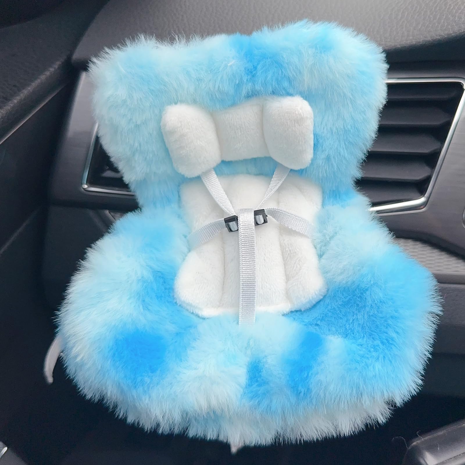 Doll Car Seat for 17cm Dolls with Air Vent Clip and Desktop Stand, Cute and Functional Car Ornament for Blind Box Doll Fans, Collectors, (Blue Ombre)