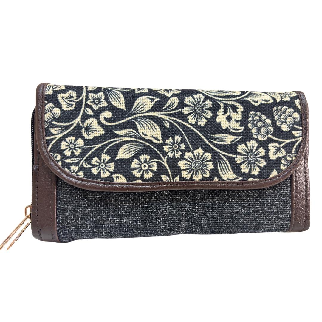 House of RajPadmini Hamsafar Edition Women's Ethnic Jute Fabric Wallet - Handcrafted Double Partition Ladies Clutch Purse with Traditional Rajasthani Design (Midnight Black)-picture-48