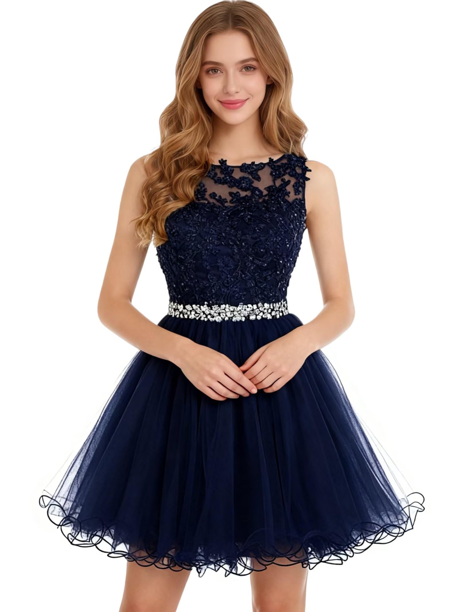 Dydsz Womens Scoop Appliques Homecoming Dress Short Cocktail Party Gown