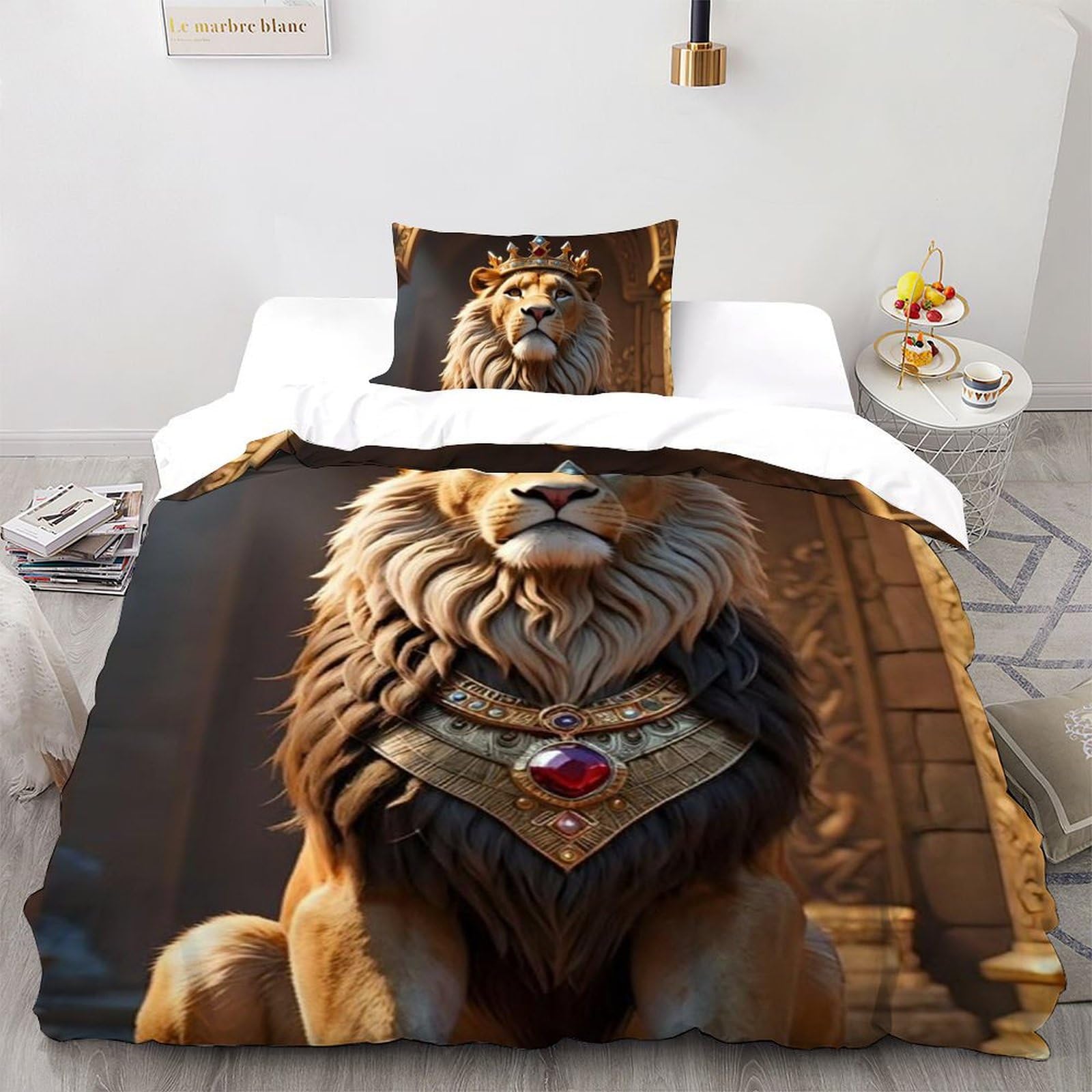 Housse de couette lion 135x200 lit simple microfibre imprimé 3D animaux de la jungle pour enfant