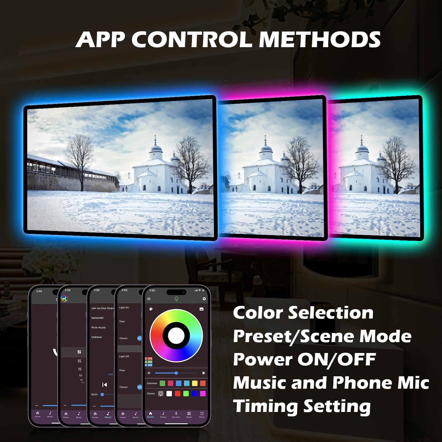 20ft Battery Powered Led Strip,6m Battery Operated Color Changing Lights Music Sync App Remote Control RGB USB Led Lights for TV, Party, Room Decoration (20FT)