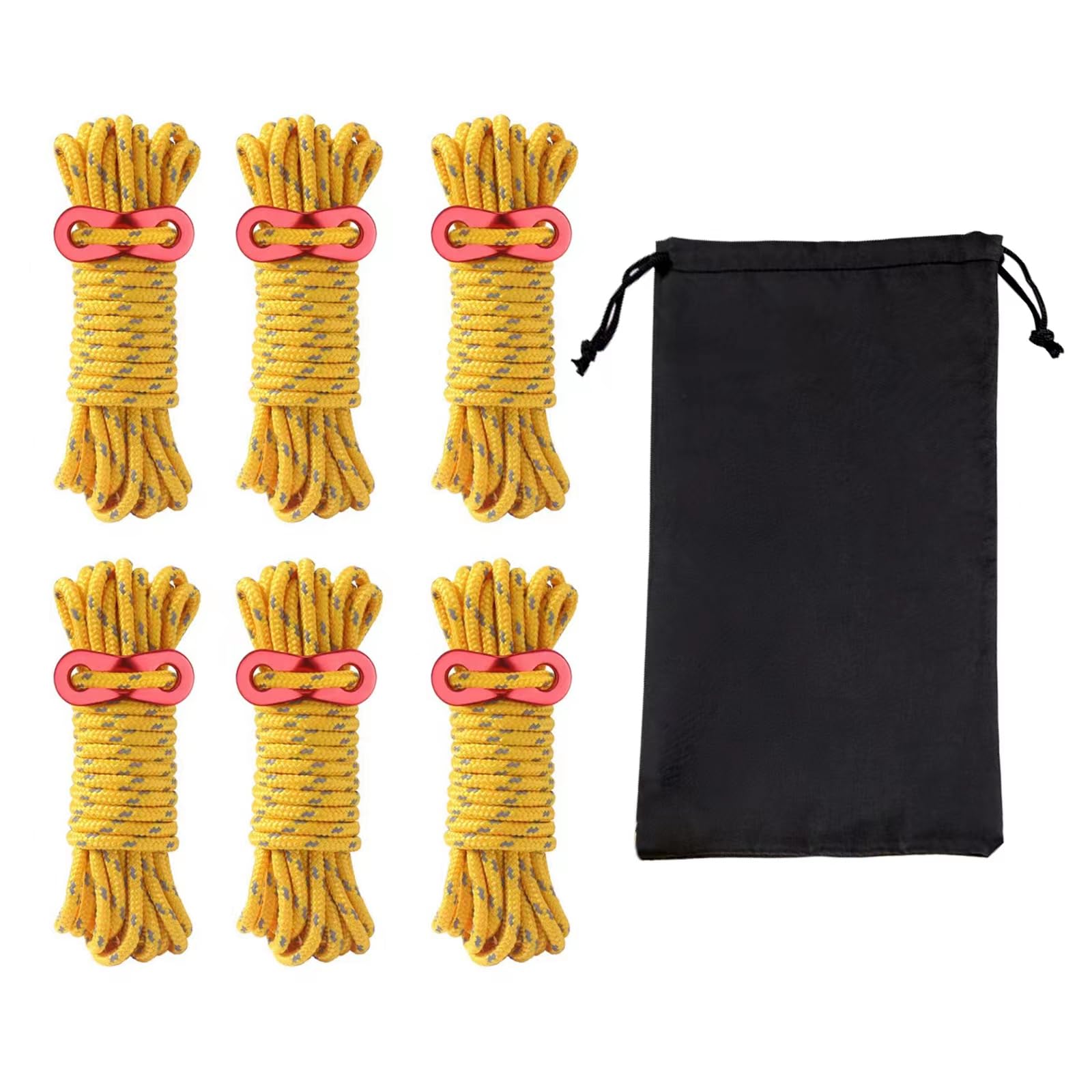 13.3ft 6 Pack 4mm Guy Lines Ultralight Tent Cords with Aluminum Adjuster Tensioner Outdoor Camping Guylines Ropes for Tent Tarp,Climbing,Hiking Backpacking (Yellow)
