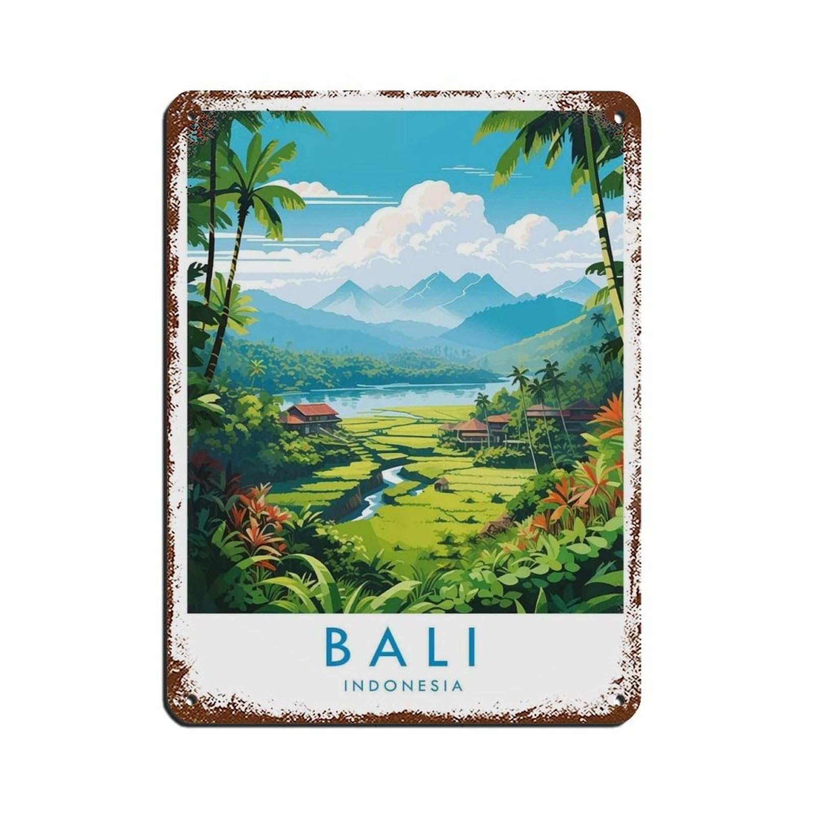 Bali Travel, Bali Travel Poster Retro Poster Metal Tin Sign Chic Art Retro Iron Painting Bar People Cave Cafe Family Garage Poster Wall Decoration 12x16inch(30x40cm)