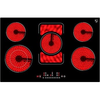 K&H Glass Ceramic Hob NC-9407S [5 Zones] - Hob 5 Hobs - Hob 5 Plates Self-sufficient - Hot Plates 5 Pieces - High Current Con