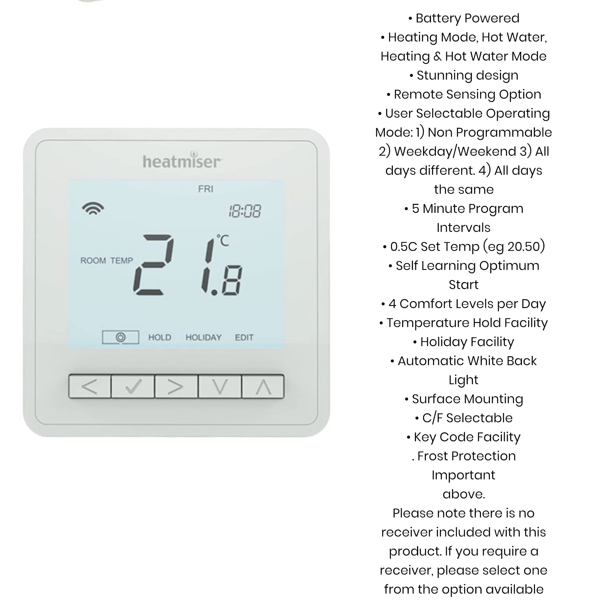 Heatmiser NeoAir V3 Smart bezprzewodowy programowalny termostat pokojowy do użytku z przełącznikiem RF UH8-RF NeoHub (biały lodowiec)