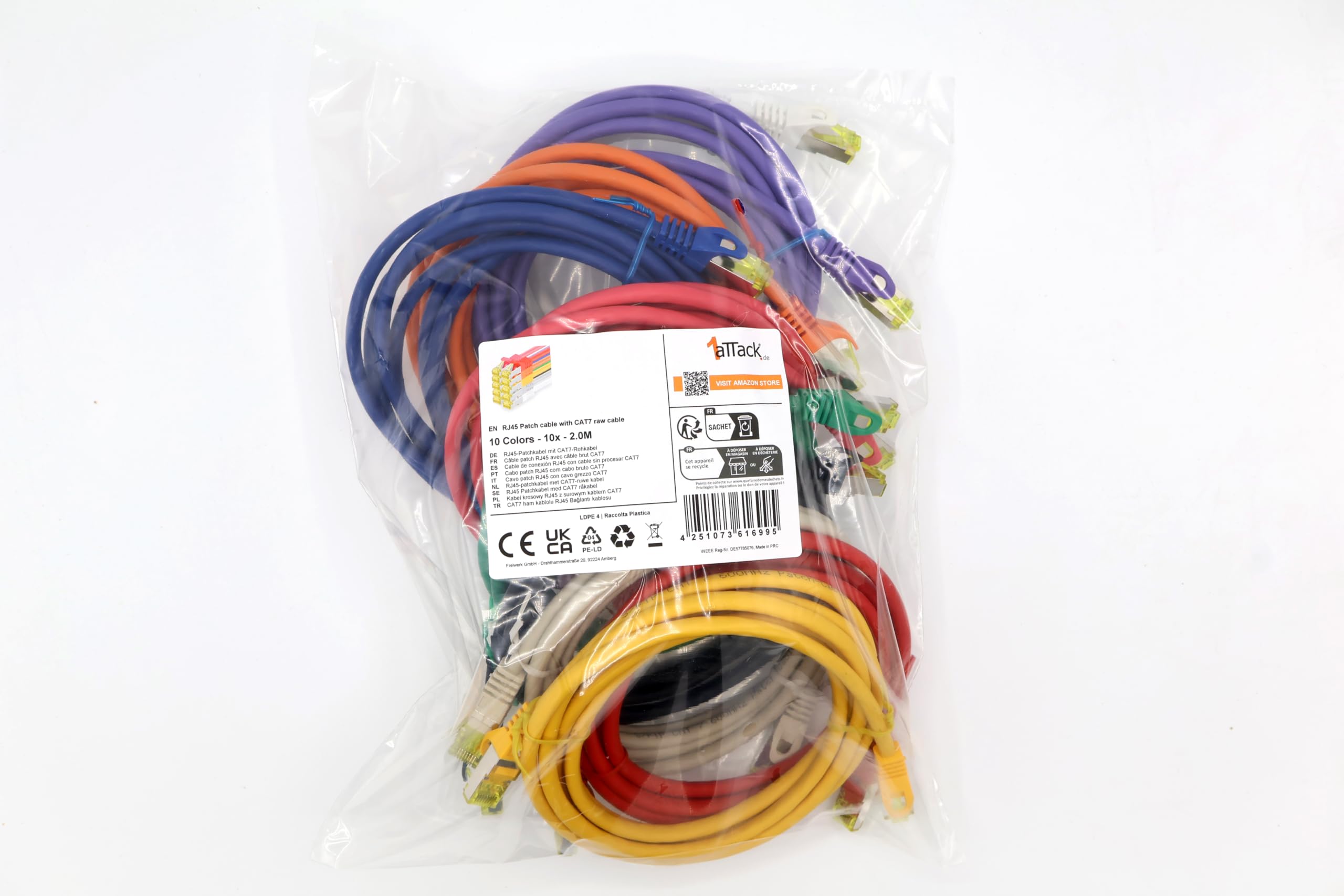 1aTTack.de Cat.7 network cable 0.5 m black pack of 5 Cat7 Ethernet cable network LAN cable raw cable 10 Gb s SFTP PIMF LSZH set patch cable with Rj 45 plug Cat.6a — view 65