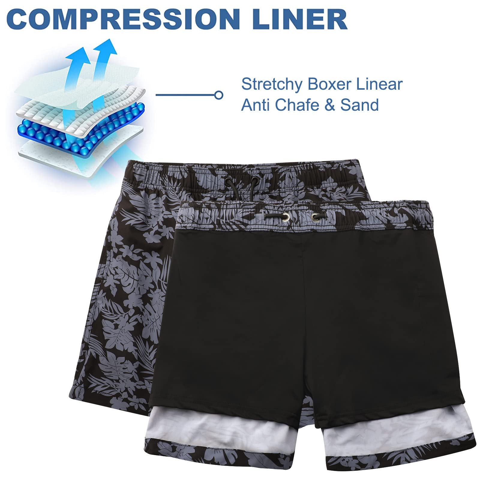 Suwangi Bañadores Hombre con Forro Compresión Pantalones Cortos de Natación Secado Rápido Shorts de Baño Bañadores de Surf