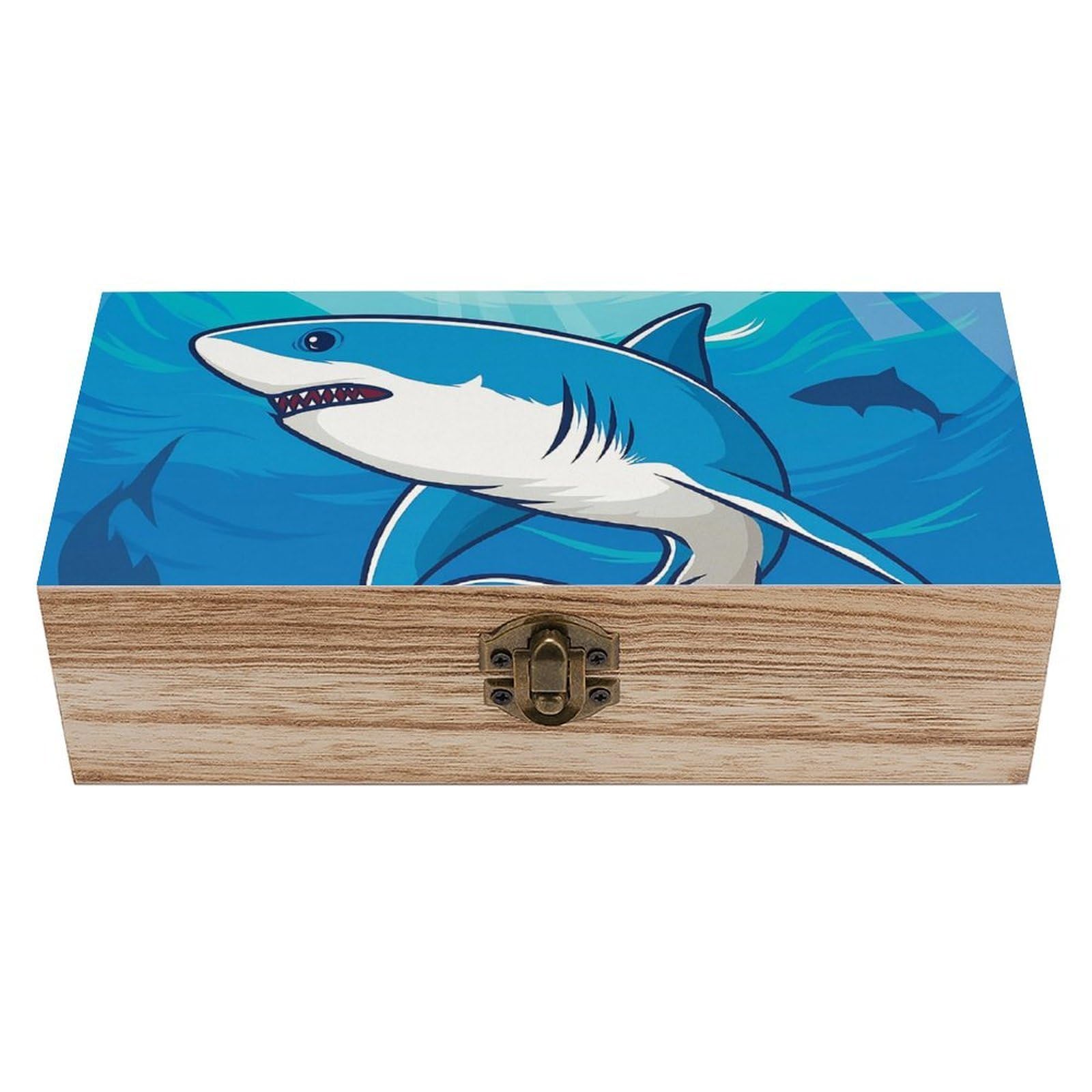 Oudrspo Ocean Shark Retro Wooden Storage Box Keepsake Jewelry Decorative Art Storages Box Gift Boxs