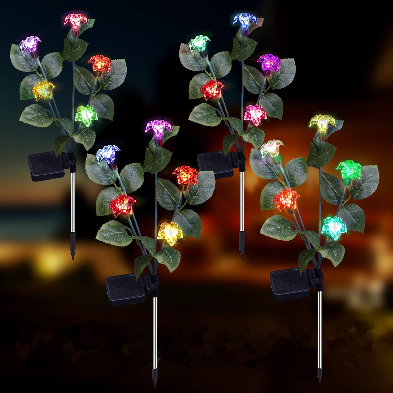 Solar Garden Lights Outdoor Christmas Decor 4 Pack Solar Outdoor Lights Waterproof 7 Color Changing LED Lights 5