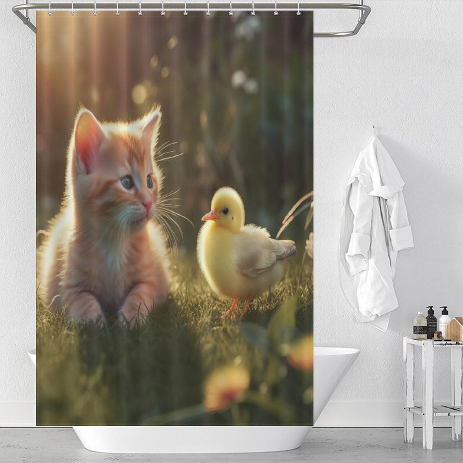 Rideau de douche avec crochets pour petite baignoire et douche 122cm