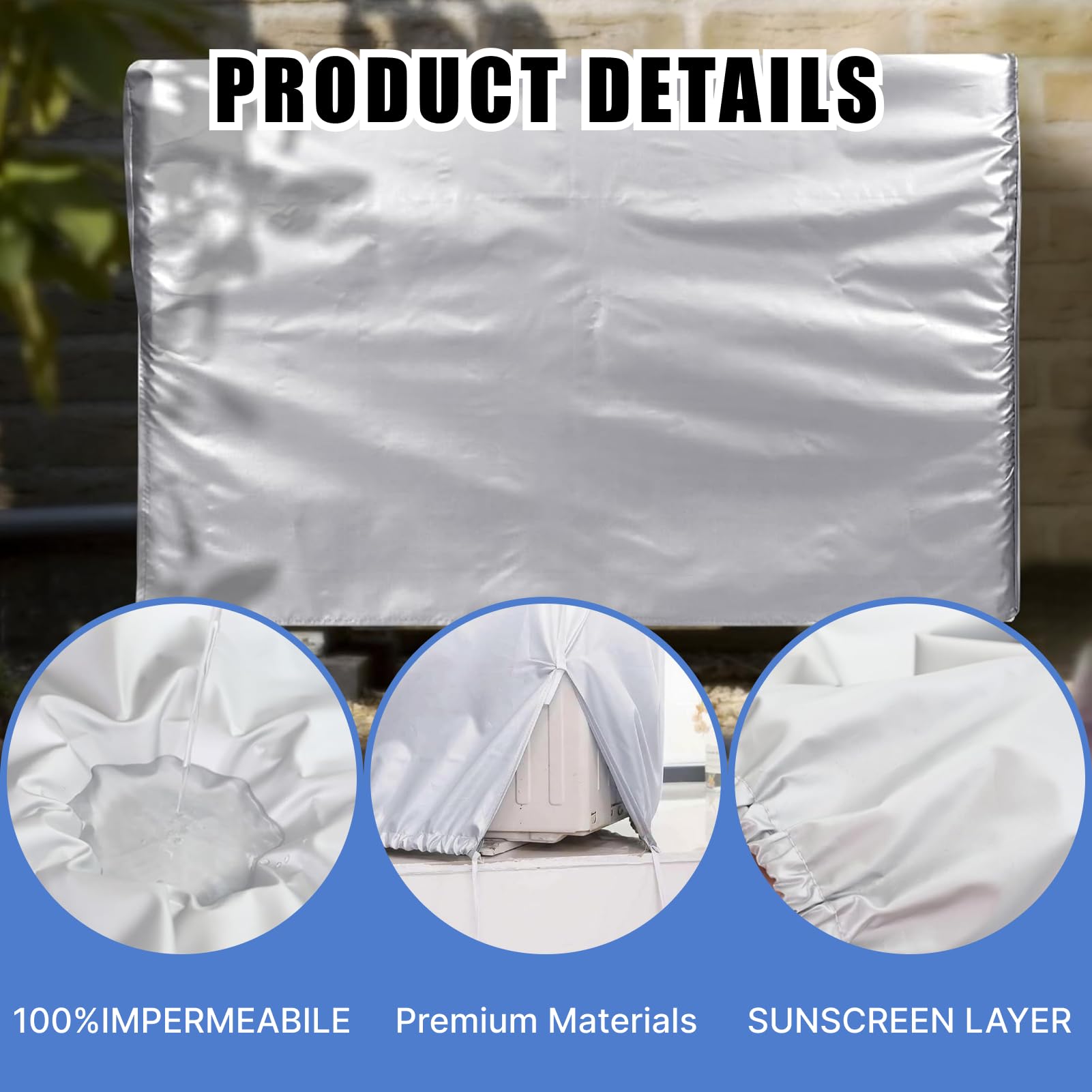 leruiyezs Funda Aire Acondicionado Exterior,84x57x31cm,1.5P,Con Correas,Impermeable,A Prueba De Polvo,Protector Solar,Funda Para Aire Acondicionado Exterior Impermeable,Gris — view 5