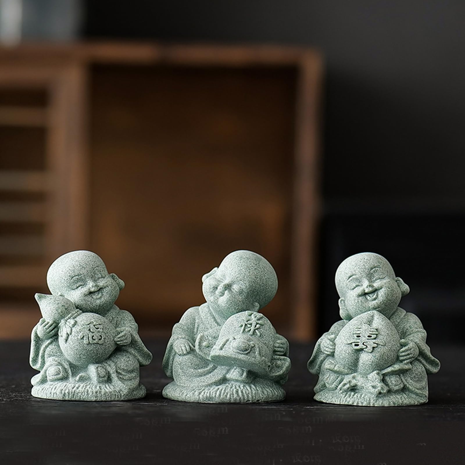 YUZDNM 3pcs Monk Statues, Sandstone Chinese Feng Shui Monk Figurines for Health, Wealth and Success