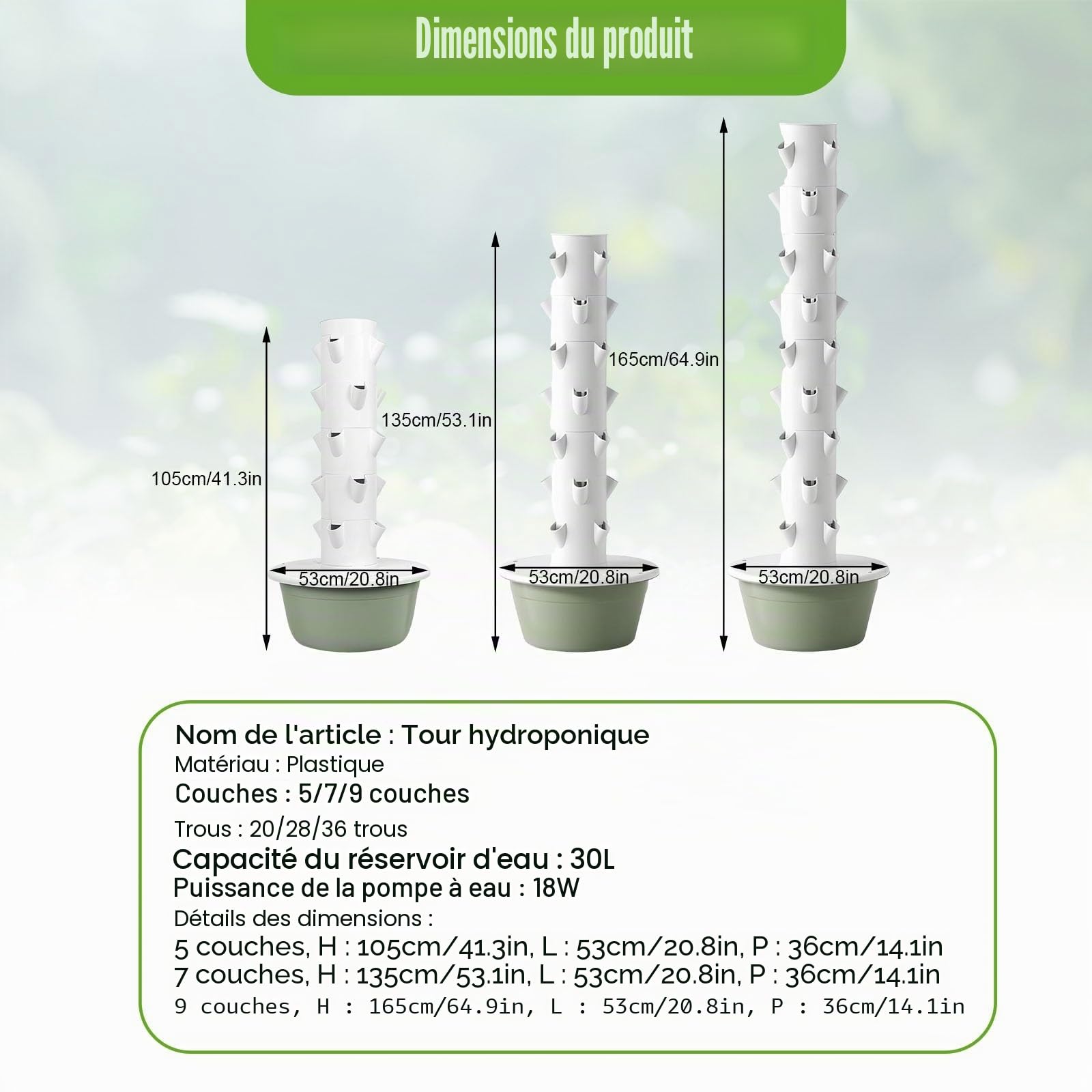 Tour Aéroponique Et Système Hydroponique Vertical Intérieur 5/7/9 étages, Kit De Culture Hydroponique Automatique pour Potager Vertical Et Jardin Intelligent Intérieur(9th Floor)