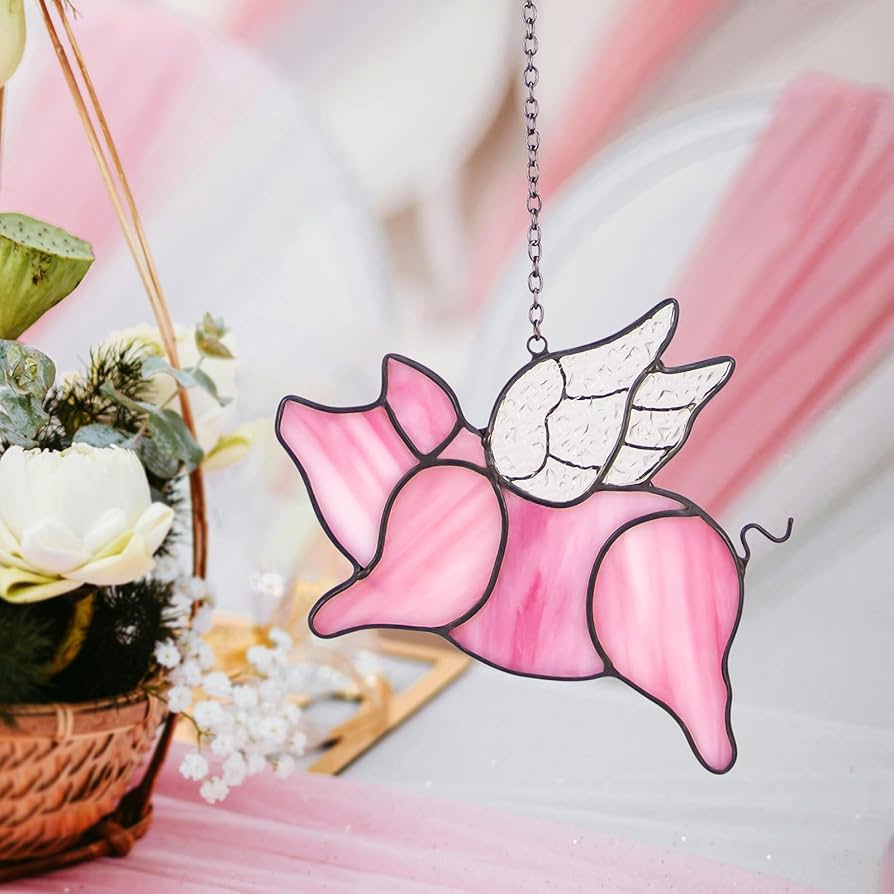 Amazon.co.jp: 飛ぶ豚 ステンドグラス サンキャッチャー 窓 吊り